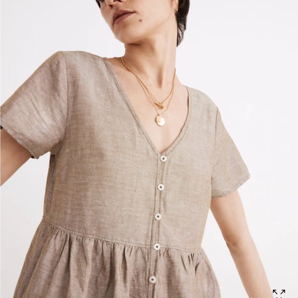 Like new Madewell linen blend ‘Alexandra’ button down v neck mini dress - Picture 4 of 5